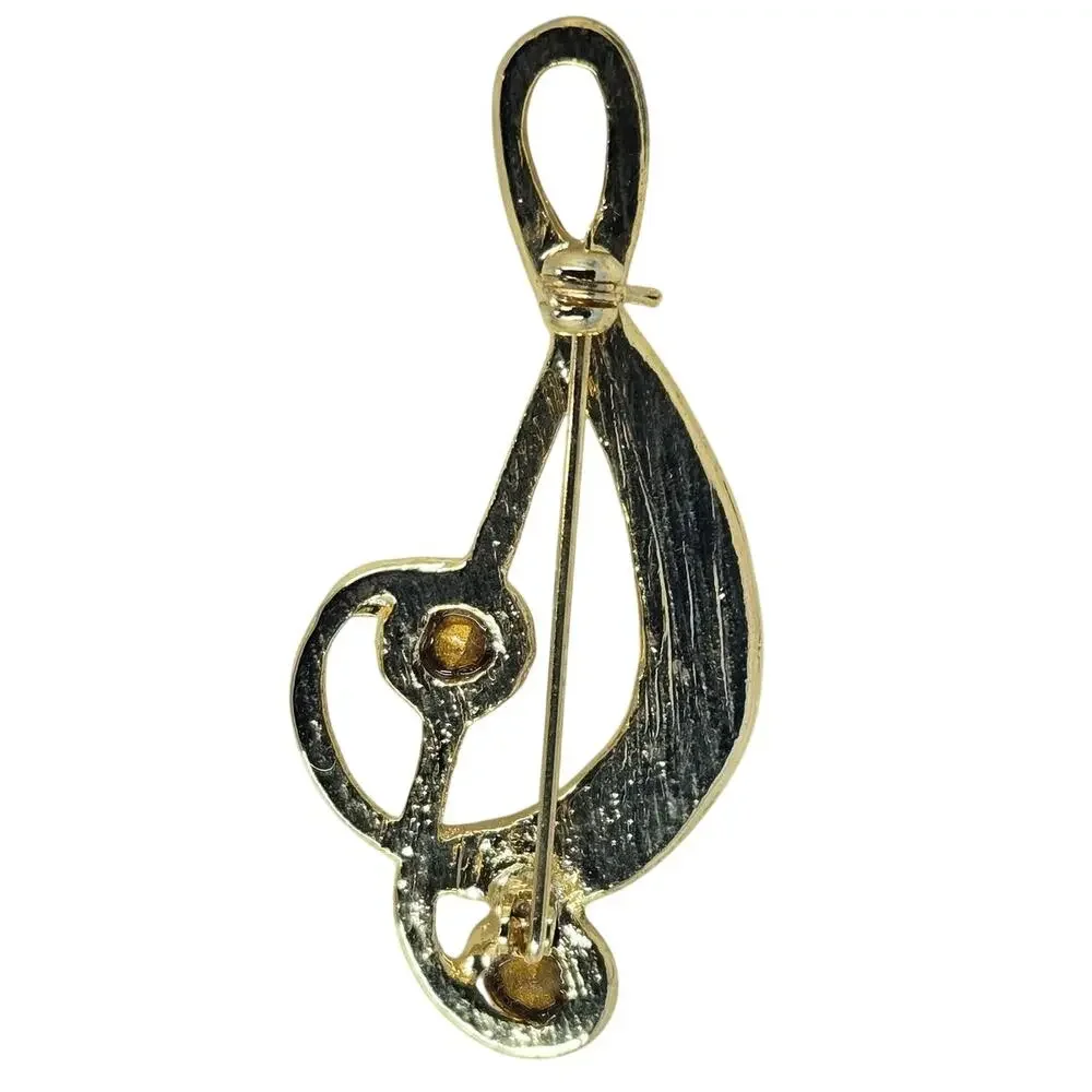 Vintage Bedazzled Gold G-Clef Music Brooch/Pin - Picture 2 of 5